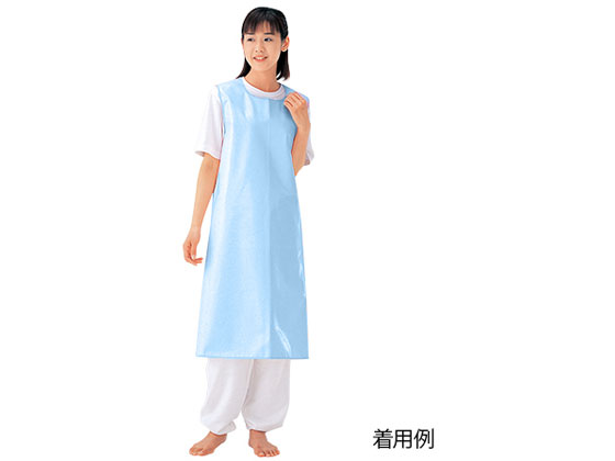 【商品説明】●裏面にしなやかなニットを使用しているので体の動きをさまたげず、かさつき音もありません。【仕様】●サイズ：身長156〜166cm・総丈110cm・胴回り112cm●材質：耐熱PU（ポリウレタン）フィルム（ポリエステル100％ニット）●洗濯方法：洗濯可／脱水可／乾燥可（130℃）●防カビ加工●色：サックス●生産国：日本【検索用キーワード】6012M　清拭　入浴エプロン　0−3808−01　XM9217