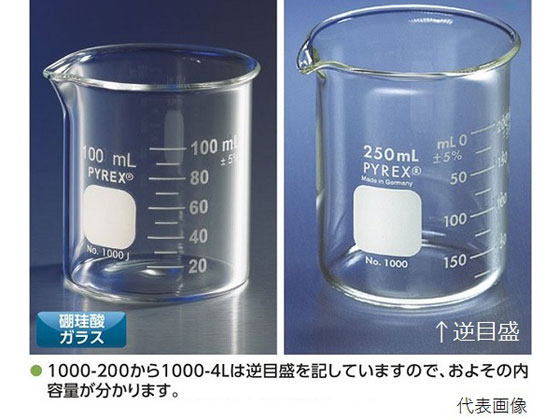 【お取り寄せ】コーニング・PYREX ビーカー PYREX(R)1000mL 1000-1L ビーカー 計量カップ コップ ガラス容器 計量器