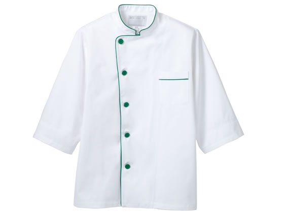 【お取り寄せ】住商モンブラン 7分袖コックコート 白×グリーン L 6-513 厨房 調理服 飲食店ユニフォーム ユニフォーム(3.0)