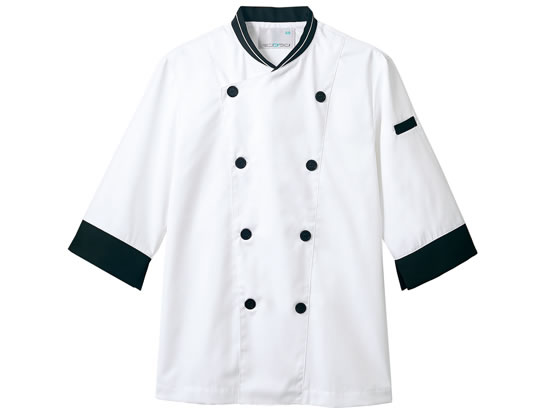 【お取り寄せ】住商モンブラン 7分袖コックコート 白×黒 LL 6-431 厨房 調理服 飲食店ユニフォーム ユニフォーム
