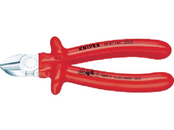 【お取り寄せ】KNIPEX 絶縁1000V斜ニッパー 180mm 7007-180 弱電用絶縁工具 空調 電設資材 作業用品 工具