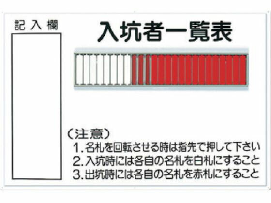 【お取り寄せ】つくし 標識 「入坑者一覧表 25人用」 80-B 安全標識 ステッカー 現場 安全 作業
