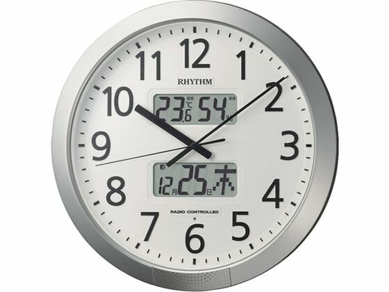 【お取り寄せ】RHYTHM 電波 掛時計 プログラムカレンダー404SR φ430×66 壁掛けタイプ 時計 温湿度計 家電