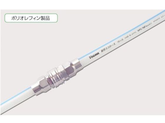 【商品説明】●非塩ビで油脂食品の使用が可能です。●耐熱性に優れ、耐薬品性にも優れています。【仕様】●型番：TEH-19-20●長さ（m）：20　●内径（mm）：19　●外径（mm）：26　●使用圧力（MPa）：0．7　●許容曲げ半径（mm以上）：76●使用温度範囲：−20〜80℃　●色：クリア　●食品衛生法厚生労働省告示201号適合（内面層n−ヘプタン適合）●ポリオレフィン系エラストマー【備考】※メーカーの都合により、パッケージ・仕様等は予告なく変更になる場合がございます。【検索用キーワード】十川耐熱エコホース19×26mm20m　トガワタイネツエコホース19X26mm20m　十川ホース　TEH1920　園芸用品　ホース散水用品　食品用ホース　4920048593226　1193430　十川　耐熱エコホース　19×26mm　20m　TEH−19−20　X124HA食品・飲料水搬送に。