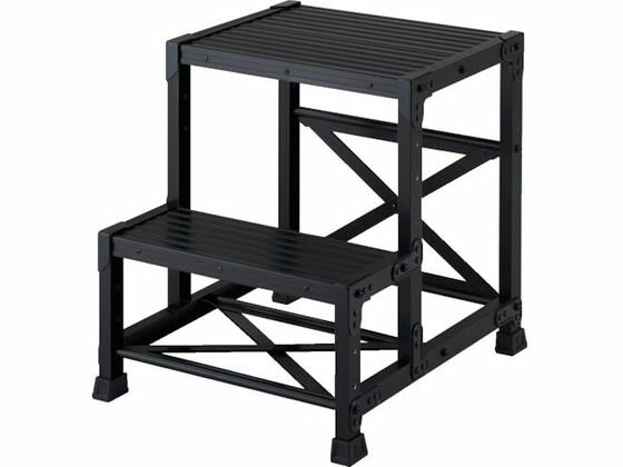 【お取り寄せ】TRUSCO 作業用踏台 アルミ製・高強度タイプ 2段 ブラック TSF-256-BK 踏み台 据え置き型 はしご 作業