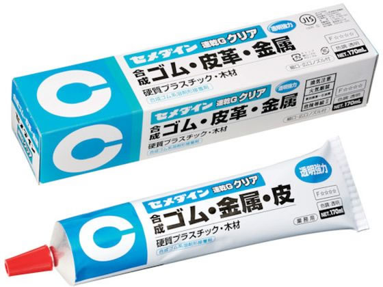 【商品説明】●皮革・布・合成ゴム・硬質プラスチックの接着に。レザークラフト、手芸、日曜大工、バッグや靴の補修に。接着できるもの：皮革、布、ゴム、木材、コルク、金属、硬質プラスチック等。接着できないもの：ポリエチレン、ポリプロピレン、フッ素樹脂、ナイロン、塩化ビニール、シリコーンゴム、発泡スチロール等●透明なので仕上がりがきれいです。●速乾タイプです。【仕様】●型番：CA-165●色：透明 ●容量（ml）：170●チューブタイプ●主成分：SBS●ヘラ●硬化被膜が柔軟です。●JIS A 5549 F☆☆☆☆規格品です。【備考】※メーカーの都合により、パッケージ・仕様等は予告なく変更になる場合がございます。【検索用キーワード】セメダイン速乾Gクリア170mlCA−165　セメダインソッカンgクリア170ml　ハコCA−165　セメダイン接着剤02　CA165　化学製品　接着剤補修剤　接着剤1液タイプ　4901761143592　3419461　セメダイン　速乾Gクリア　170ml　CA−165　CA−165　X604KX