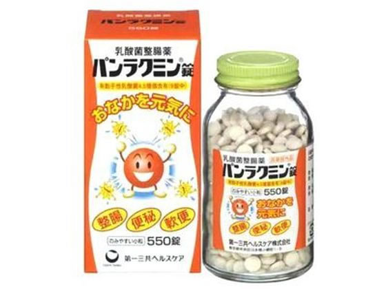 【仕様】●成分（9錠中）：有胞子性乳酸菌（ラクボン原末）／45mgタカヂアスターゼN1／135mg、ビオチン（ビタミンH）／18ug、●添加物：タルク、ステアリン酸Mg（マグネシウム）、塩化Na（ナトリウム）、ヒドロキシプロピルセルロース、香料、バニリン、エチルバニリン、白糖、セルロース、乳糖●整腸薬●有胞子性乳酸菌含有●錠剤タイプ●容器：ビン●内容量：550錠生産国：日本商品区分：医薬部外品メーカー：第一三共ヘルスケア広告文責：フォーレスト株式会社　0120-40-4016【備考】※メーカーの都合により、パッケージ・仕様等は予告なく変更になる場合がございます。【検索用キーワード】第一三共　だいいちさんきょう　ダイイチサンキョウ　パンラクミン錠550錠入　パンラクミン錠　パンラクミン　ラクボン　腸内環境　便秘　軟便　錠剤　ビン　医薬部外品　栄養補助　健康食品有胞子性乳酸菌「ラクボン」が腸内環境を整え、便秘や軟便を改善