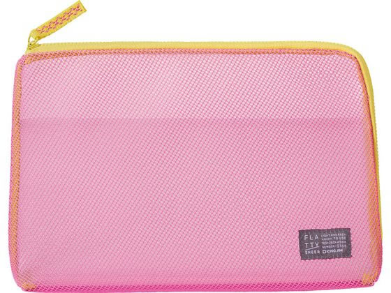 【お取り寄せ】キングジム FLATTY SHEER メッシュポーチ ピンク Lサイズ 5166-P 小物入れ デスクトップ収納 デスク周り 文具