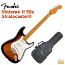 Fender Vintera II '50s Stratocaster, Maple Fingerboard Vintera® II 50s Stratocaster®は、50年代のタイムレスなサウンドを現代に蘇らせ、フェンダーならではのアイコニックなルックス、インスピレーション、比類ないトーンを提供します。 Vintera® II 50s Stratocaster®は、アルダーボディとメイプルネックを採用し、パンチと透明感に溢れたクラシックなフェンダートーンを実現します。7.25インチラジアス指板とヴィンテージトールフレットにより、大胆なベンディングや繊細なビブラートが可能で、ヴィンテージの快適さが得られます。3基のヴィンテージスタイル'50sピックアップは、煌びやかさと温かみのあるクラシックなフェンダーサウンドを提供します。ヴィンテージスタイルのシンクロナイズドトレモロにより表情豊かなアーミングが可能で、ヴィンテージスタイルのチューニングマシンは、クラシックなルックスに加え、より細かいギア比とチューニングの安定性を向上させます。 Vintera® II 50s Stratocaster®のクラシックなヴィンテージフィールと比類なきフェンダーサウンドで、あなたにしかできない、新たな音楽の歴史を刻み始めましょう。 [ 特長 ] ・アルダーボディ ・7.25インチラジアスのメイプル指板、ヴィンテージトールフレット ・Mid-'50s Soft "V"ネックシェイプ ・ヴィンテージスタイル'50sピックアップ ・ヴィンテージスタイルのベントスチールサドル付きシンクロナイズドトレモロ ・ヴィンテージスタイルチューニングマシン Fender Vintera II '50s Stratocaster, Maple Fingerboard Specs Body Body Material: Alder Body Finish: Gloss Polyester Body Shape: Stratocaster® Neck Neck Material: Maple Neck Finish: Gloss Urethane Neck Shape: Mid '50s Soft "V" Fingerboard Material: Maple Fingerboard Radius: 7.25" (184.1 mm) Number of Frets: 21 Fret Size: Vintage Tall Nut Material: Synthetic Bone Nut Width: 1.650" (42 mm) Position Inlays: Black Dot Truss Rod: Vintage-Style Butt Adjust Truss Rod Nut: Vintage-Style Butt Adjust Electronics Bridge Pickup: Vintage-Style '50s Single-Coil Strat® Middle Pickup: Vintage-Style '50s Single-Coil Strat® Neck Pickup: Vintage-Style '50s Single-Coil Strat® Controls: Master Volume, Tone 1. (Neck/Middle Pickups), Tone 2. (Bridge Pickup) Switch: 5-Position Blade: Position 1. Bridge Pickup, Position 2. Bridge and Middle Pickup, Position 3. Middle Pickup, Position 4. Middle and Neck Pickup, Position 5. Neck Pickup Configuration: SSS Hardware Bridge: 6-Saddle Vintage-Style Synchronized Tremolo with Bent Steel Saddles Bridge Mounting: 6-Screw Vintage-Style Hardware Finish: Nickel/Chrome Tuning Machines: Fender® Vintage-Style String Trees: Butterfly Pickguard: 1-Ply White Pickup Cover: Parchment Control Knobs: Parchment Plastic Switch Tip: Parchment Neck Plate: 4-Bolt Miscellaneous Strings: Fender® USA 250L Nickel Plated Steel (.009-.042 Gauges) Accessories Case/Gig Bag Included: Deluxe Gig Bag ※商品画像はサンプルです。 ★掲載の商品は店頭や他のECサイトでも並行して販売しております。在庫情報の更新には最大限の努力をしておりますが、ご注文が完了しましても売り切れでご用意できない場合がございます。 　また、お取り寄せ商品の場合、生産完了などの理由でご用意できない場合がございます。 　その際はご注文をキャンセルさせていただきますので、予めご了承くださいませ。 ★お届け先が北海道や沖縄、その他離島の場合、「送料無料」と表記の商品であっても別途中継料や送料を頂戴いたします。その際は改めてご連絡を差し上げますのでご了承ください。