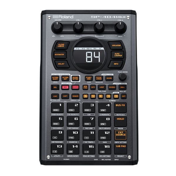 ROLAND SP-404MK2 究極のSPの誕生 パフォーマンス・ベースのビートメイキングにおいて、まさに最高位に位置するRolandのサンプラーSPシリーズは、その独特のサウンドといつでもどこでも素早くビートを作成できる使い易さから、長年にわたり広く支持されてきました。SP-404MKIIは、コミュニティからのフィードバックと広範な研究開発を通じて誕生した、究極のサンプラーです。鮮やかなOLEDディスプレイをはじめ、表現力豊かな最新のパッド、新規追加のエフェクト、操作性の高いシーケンスとサンプリング・ワークフロー、そして楽曲にインスピレーションを与える即戦力のサウンド・ライブラリを備え、これまでになく高速で優れたパフォーマンスを実現します。 より使いやすく、あらゆる面で進化を遂げたSP SP-404MKIIには、これまでのRolandのSPシリーズで人気の要素を 凝縮しました。さらに表現力豊かな演奏を可能とするベロシティ対応の パッドや、スムーズで実践的なコントロールのために改良されたノブなど、 パフォーマンスに重要な改善を施しました。 また、16GBと十分な容量 を持つ内部ストレージのプロジェクトへのアクセスにより、素早い起動 時間と迅速なプロジェクトの読み込みやサンプルのインポートを実現し、 ビートメイキングはさらに高速に、ストレス・フリーで行うことができます。 長年のユーザーはもちろん、新しいビートメーカーにも使いやすい直感的 なレイアウトと伝統的なSPエフェクトに加えて、改良されたサンプリング とシーケンスのワークフロー、容易にパフォーマンスのキャプチャを行え るSKIP BACK SAMPLING、ビートをライブでミックスするDJモードなど 多彩な機能を備えています。 場所を選ばずビートメイキング SPシリーズの魅力は、その迅速なワークフロー、優れたポータビリ ティ、そして触感的なアプローチにあります。SP-404MKIIは、これらの 要素をさらに発展させ、軽量でありながら頑丈なデザインを維持しつつ、 あらゆる環境での制作をさらに容易にする機能を追加しています。電源 はACアダプター、USBバス電源（USB Type-C）だけでなく、乾電池や モバイル・バッテリーにも対応し、場所を選ばずどこでもビートを叩き出 すことができます。さらにはUSB経由でモバイル・デバイスから直接オー ディオやストリーミングのサウンドをキャプチャしたり、デュアル・ヘッド フォン出力とマイク／ギター入力を使用してパートナーとコラボレーションしたりもできます。 ソウルフルなサンプラー SP404MKIIの鮮やかなOLEDスクリーンとズーム可能な波形ビューにより、サンプル編集をとてもスムーズに行うことができます。 編集ポイントをリアルタイムにタップしてサンプルをCHOPしたり、AUTO MARKを使用してサンプルを自動的にマーキングし、スライスしたりすることもできます。取り込んだサンプルはENVELOPEやピッチ・シフトなどを使ってさらに巧妙に仕立てることができるほか、改良されたリサンプリング・ワークフローでは、パターンとエフェクト・レイヤーを組み合わせてRESAMPLEし、より繊細なサウンド・デザインの制作が可能となりました。 また、SKIP BACK SAMPLINGは、直前のパフォーマンスから最大25秒のオーディオをキャプチャすることができ、一瞬のひらめきを逃さずに制作に活かすことができます。 より強化されたエフェクト 伝説的なSPエフェクトと厳選された新規搭載のエフェクトにより、 サウンドを効果的に処理することができます。SPシリーズに欠かせ ない Vinyl SimulatorやDJFX Looperなどに加え、Lo-fi、Cassette Simulator、Resonatorなどの強力なエフェクトが加わりました。また複 数のバス・エフェクトをレイヤー化してルーティングしたり、マイク／ギ ターインプットに接続して、Vocoderを使用したり、Auto Pitch、Guitar Amp Simulatorなどを使ってサウンドを作りこんだりすることができます。 ROLAND SP-404MK2 仕様 ●最大同時発音数: 32音 ●記憶可能データ サンプル＝2,560（16サンプル×10バンク×16プロジェクト：内蔵ストレージ に記録） パターン＝2,560（16パターン×10バンク×16プロジェクト：内蔵ストレージ に記録） ●内蔵ストレージ サイズ：16GB ※プリロード・データを含む ●最大サンプリング時間: 16分（1サンプルあたり約185MB相当） ●スキップ・バック・サンプリング時間: 最大25秒（サンプリング／リサンプリングとは別に、常にLINE OUT信号を記録） ●内部データ・フォーマット: 16ビット・リニア ●インポート・フォーマット: WAV／AIFF／MP3 ※SP-404MK2 APP使用時は、WAV／AIFF／MP3／FLAC／M4Aに対応 ●サンプル・レート: 48kHz ●パターン・シーケンサー 分解能：480ティック／4分音符 パターン長：1〜64小節 レコーディング方法：リアルタイム・ループ・レコーディング（シャッフル・クオ ンタイズ可） ●エフェクト マルチエフェクト：37種類 インプットエフェクト：16種類 ●パッド 16個＋サブ・パッド×1個（ベロシティ・センシティブパッド） ●コントローラー: コントロールつまみ×3 ●ディスプレイ: グラフィック有機EL 外部メモリー: SDカード（SDHC対応、別売） ※バックアップ／リストア、SAMPLEインポート／エクスポート用 ●接続端子 PHONES端子：ステレオ標準タイプ、ステレオ・ミニ・タイプ LINE OUT（L/MONO、R）端子：TRS標準タイプ（インピーダンス・バランス） LINE IN（L/MONO、R）端子：標準タイプ MIC/GUITAR IN端子：TRS標準タイプ（MIC時）、標準タイプ（GUITAR時） MIDI（IN、OUT）端子：ステレオ・ミニ・タイプ USB端子：USB Type-C（オーディオ／MIDI対応） DC IN端子 ●電源: ACアダプター, USBバス電源（USB Type-Cポート、1.5A以上), ニッケル水素電池（単3形、別売）×6, アルカリ電池（単3形、別売）×6, ●消費電流: 1,100mA（ACアダプター使用時), 1,500mA（USBバス電源動作時）, ●連続使用時の電池の寿命: アルカリ乾電池＝約2.5時間, ニッケル水素電池＝約3.5時間 ※電池の仕様や使用状態によって異なります。 ●外形寸法: 177.5（幅）×275.8（奥行）×70.5（高さ）mm ●質量（ACアダプターを除く）: 1.1kg ●付属品: クイック・スタート 「はじめにお読みください」チラシ, ACアダプター, 保証書 ※商品画像はサンプルです。 ※商品の汚れや状態はお問い合わせ下さい。 ※掲載の商品は店頭や他のECサイトでも並行して販売しております。在庫情報の更新には最大限の努力をしておりますが、ご注文が完了しましても売り切れでご用意できない場合がございます。 その際はご注文をキャンセルさせていただきますので、予めご了承くださいませ。 また、お取り寄せ商品の場合、生産完了などの理由でご用意できない場合がございます。 ※お届け先が北海道や沖縄、その他離島の場合、「送料無料」と表記の商品であっても別途中継料や送料を頂戴いたします。その際は改めてご連絡を差し上げますのでご了承ください。　