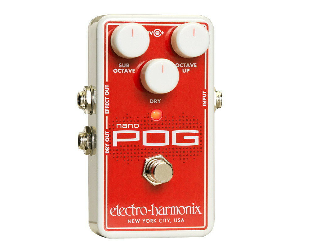 ELECTRO-HARMONIX ( エレクトロハーモニックス ) / NANO POG ポリフォニック・オクターブ・ジェネレーター"POG"シリーズの中で、最も小さいのがこのNANO POGです。3つのコントロールでドライ音、オクターブ上、オクターブ下を調節可能。オルガンのような重厚なサウンドから、12弦ギターのようなきらびやかなサウンドまで様々な使い方に対応します。本家POG2にはないステレオ出力を備えていることも特徴です。 POGシリーズの他の機種同様、追従性が良く、サウンドにおいても非の打ち所がありません。DRY、SUB OCTAVE、OCTAVE UPのコントロールに加え、スイッチングノイズの少なさが、ペダルの完成度を高めています。 ■場所をとらない"超"省スペース設計 ■コードやスイープ、単音の全てに完全対応 ■12弦ギターのような煌びやかさと重厚な低音を実現 ■美しいオルガンのようなサウンド ■オリジナルピッチに対し、上下オクターブ音のボリュームを調整可能 ■ドライ音/エフェクト音それぞれにアウトプットジャックを装備 ■電源アダプター別売 ※画像はイメージです。 ※商品の汚れや状態はお問い合わせ下さい。 ※掲載の商品は店頭や他のECサイトでも並行して販売しております。在庫情報の更新には最大限の努力をしておりますが、ご注文が完了しましても売り切れでご用意できない場合がございます。 その際はご注文をキャンセルさせていただきますので、予めご了承くださいませ。 また、お取り寄せ商品の場合、生産完了などの理由でご用意できない場合がございます。 ※お届け先が北海道や沖縄、その他離島の場合、「送料無料」と表記の商品であっても別途中継料や送料を頂戴いたします。その際は改めてご連絡を差し上げますのでご了承ください。　