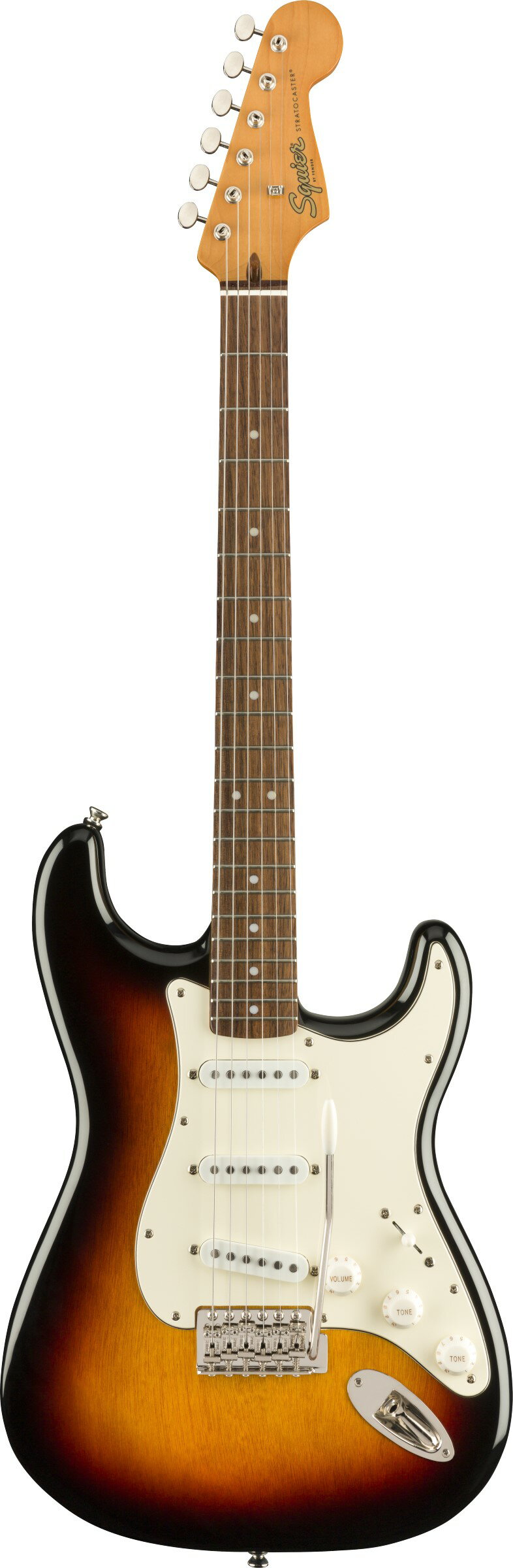 今ならFenderロゴ入り純正ストラップをプレゼント！ Squier by Fender Classic Vibe '60s Stratocaster 60年代に進化したStratocaster&#174;を記念するClassic Vibe ‘60s Stratocasterは、フェンダーが開発したアルニコシングルコイルピックアップを3基搭載し、幅広いサウンドメイキングが可能です。ナロートールフレットを装備した9.5インチラジアス指板のCネックシェイプ、ヴィンテージスタイルのトレモロシステムなど、快適で表情豊かな演奏を実現するスペックを備えています。ヘッドやネックは60年代のStratocasterにインスパイアされた仕上げとなっており、本格的なオールドスクールの風格をまとっています。 Classic Vibe '60s Stratocaster Specs ・Series: Classic Vibe ・Body Material: Nato ・Body Finish: Gloss Polyurethane ・Neck: Maple, “C” Shape ・Neck Finish: Tinted Gloss Urethane ・Fingerboard: Indian Laurel, 9.5” (241 mm) ・Frets: 21, Narrow Tall ・Position Inlays: White Dot (Indian Laurel) ・Nut (Material/Width): Bone, 1.650” (42 mm) ・Tuning Machines: Vintage-Style ・Scale Length: 25.5” (648 mm) ・Bridge: 6-Saddle Vintage-Style Synchronized Tremolo ・Pickguard: 3-Ply Parchment ・Pickups: Fender&#174; Designed Alnico Single-Coil (Bridge), Fender&#174; Designed Alnico Single-Coil (Middle),Fender&#174; Designed Alnico Single-Coil (Neck) ・Pickup Switching: 5-Position Blade: Position 1. Bridge Pickup, Position 2. Bridge and Middle Pickup, Position 3. Middle Pickup, Position 4. Middle and Neck Pickup, Position 5. Neck Pickup ・Controls: Master Volume, Tone 1. (Neck Pickup), Tone 2. (Bridge/Middle Pickup) ・Control Knobs: Aged White Plastic ・Hardware Finish: Nickel ※商品画像はサンプルです。 ★掲載の商品は店頭や他のECサイトでも並行して販売しております。在庫情報の更新には最大限の努力をしておりますが、ご注文が完了しましても売り切れでご用意できない場合がございます。 　また、お取り寄せ商品の場合、生産完了などの理由でご用意できない場合がございます。 　その際はご注文をキャンセルさせていただきますので、予めご了承くださいませ。 ★お届け先が北海道や沖縄、その他離島の場合、「送料無料」と表記の商品であっても別途中継料や送料を頂戴いたします。その際は改めてご連絡を差し上げますのでご了承ください。　