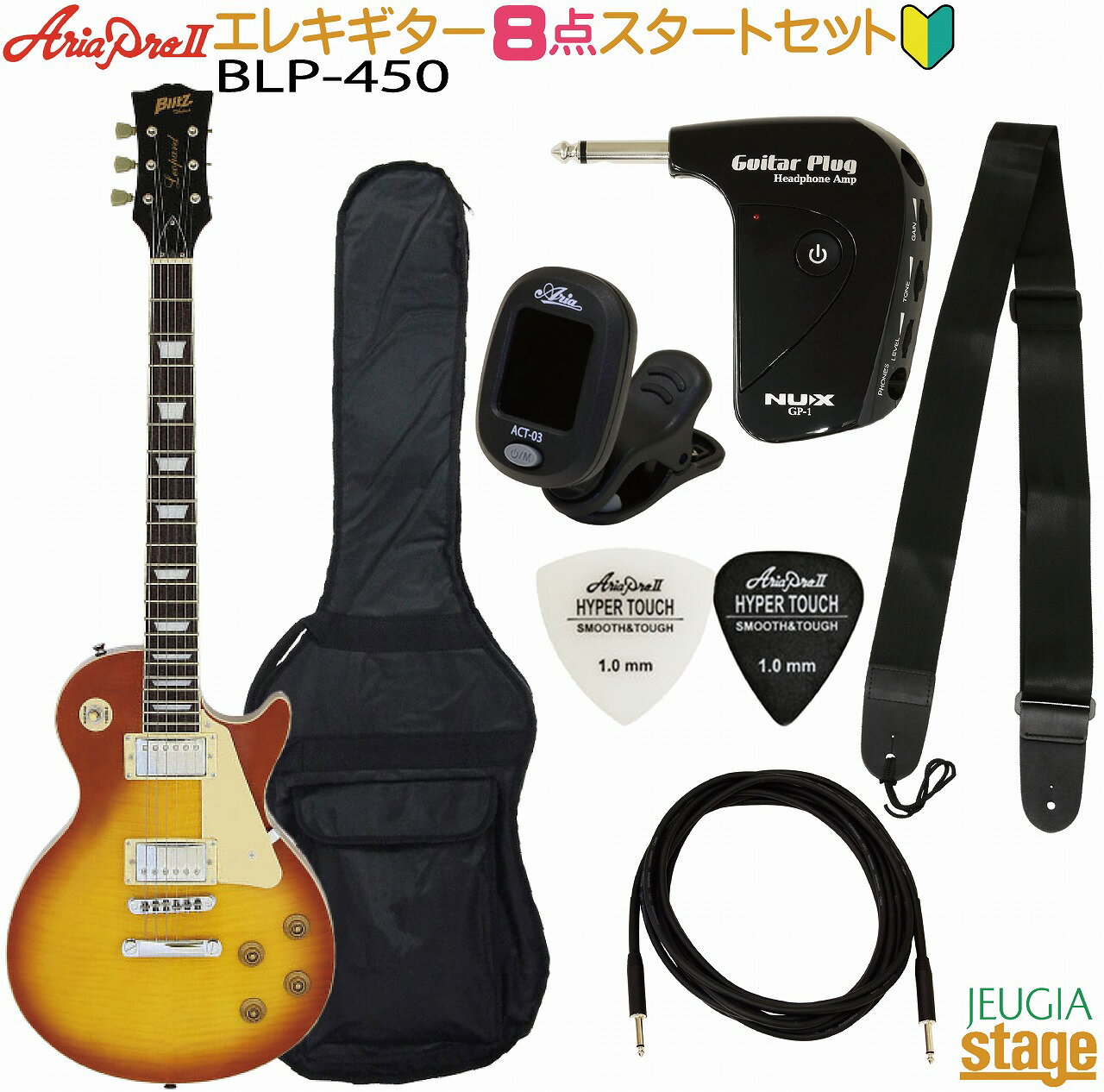 ywbhzAvt8_ZbgzBlitz by AriaProII BLP-450 HB SET Honey Burst ubc oC AAv2 GLM^[ X|[ nj[o[Xg ZbgyStage-Rakuten Guitar SETz