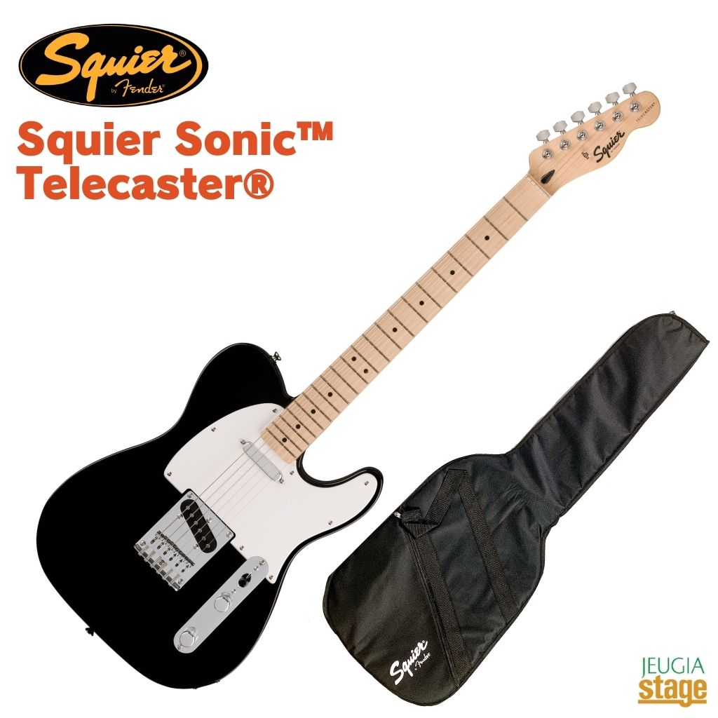 Squier Squier Sonic Telecaster Squier Sonic™ Telecaster®なら、時間を飛び越えるようなスピードで、どんな音楽でもすぐにギターを始めることができます。象徴的なフェンダースタイル、そして刺激的なトーンをあらゆるプレーヤーにお届けします。 この Telecaster®は、薄く軽量なボディに、スリムで魅力的な「C」シェイプネックが相まって、快適な演奏性をもたらします。一対の Squier® シングルコイルピックアップが透明感のある高域を鳴らし、汎用性の高いトーンを提供します。 その他、高い安定性を誇る 6 サドルハードテイル ブリッジ (HT)、スムーズで正確なチューニングが可能なシールドギアチューニングマシン、耐久性のあるクロムメッキハードウェアなど、魅力的な特徴を数多く備えています。 Squier Squier Sonic Telecaster Specs Body Body Material: Poplar Body Shape: Telecaster® Body Finish: Gloss Polyurethane Neck Neck Material: Maple Neck Finish: Satin Urethane Neck Shape: "C" Shape Scale Length: 25.5" (64.77 cm) Fingerboard Material: Maple Fingerboard Radius: 9.5" (241 mm) Number of Frets: 21 Fret Size: Narrow Tall Nut Material: Synthetic Bone Nut Width: 1.650" (42 mm) Position Inlays: Black Dot Truss Rod: Head Adjust Truss Rod Nut: 4 mm Hex Electronics Bridge Pickup: Ceramic Single-Coil Neck Pickup: Ceramic Single-Coil Controls: Master Volume, Master Tone Switching: 3-Position Blade: Position 1. Bridge Pickup, Position 2. Bridge and Neck Pickups, Position 3. Neck Pickup Configuration: SS Hardware Bridge: 6-Saddle Top-Load Tele® with Block Saddles Hardware Finish: Chrome Tuning Machines: Die-Cast Sealed Pickguard: 1-Ply White Control Knobs: Knurled Flat-Top Switch Tip: Black Neck Plate: 4-Bolt Squier® Miscellaneous Strings: Nickel Plated Steel (.009-.042 Gauges) ★掲載画像はサンプルです。 ★掲載の商品は店頭や他のECサイトでも並行して販売しております。在庫情報の更新には最大限の努力をしておりますが、ご注文が完了しましても売り切れでご用意できない場合がございます。 　また、お取り寄せ商品の場合、生産完了・メーカー価格改定などの理由でご用意できない場合がございます。 　その際はご注文をキャンセルさせていただきますので、予めご了承くださいませ。 ★お届け先が北海道や沖縄、その他離島の場合、「送料無料」と表記の商品であっても別途中継料や送料を頂戴いたします。その際は改めてご連絡を差し上げますのでご了承ください。