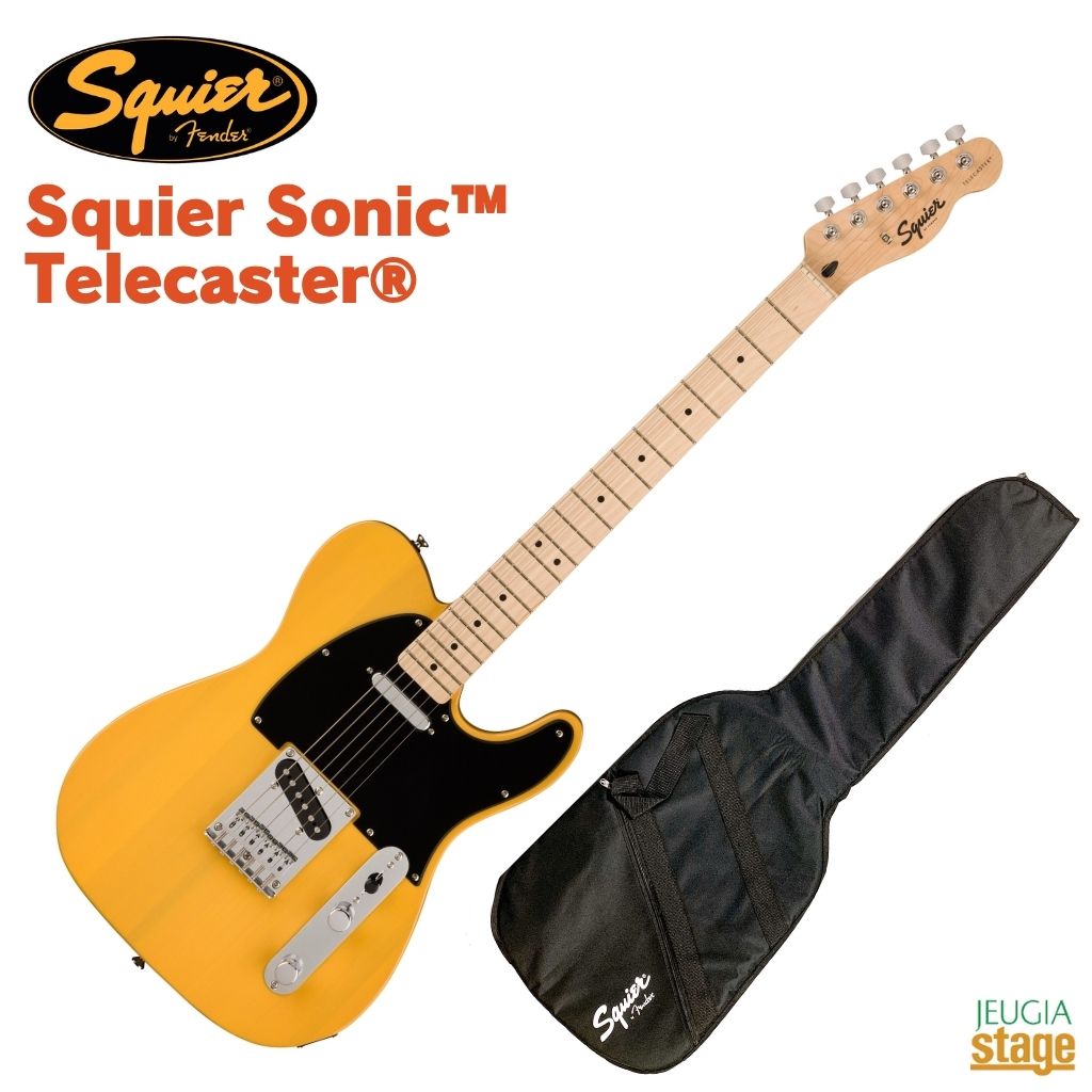 Squier Squier Sonic Telecaster Squier Sonic™ Telecaster®なら、時間を飛び越えるようなスピードで、どんな音楽でもすぐにギターを始めることができます。象徴的なフェンダースタイル、そして刺激的なトーンをあらゆるプレーヤーにお届けします。 この Telecaster®は、薄く軽量なボディに、スリムで魅力的な「C」シェイプネックが相まって、快適な演奏性をもたらします。一対の Squier® シングルコイルピックアップが透明感のある高域を鳴らし、汎用性の高いトーンを提供します。 その他、高い安定性を誇る 6 サドルハードテイル ブリッジ (HT)、スムーズで正確なチューニングが可能なシールドギアチューニングマシン、耐久性のあるクロムメッキハードウェアなど、魅力的な特徴を数多く備えています。 Squier Squier Sonic Telecaster Specs Body Body Material: Poplar Body Shape: Telecaster® Body Finish: Gloss Polyurethane Neck Neck Material: Maple Neck Finish: Satin Urethane Neck Shape: "C" Shape Scale Length: 25.5" (64.77 cm) Fingerboard Material: Maple Fingerboard Radius: 9.5" (241 mm) Number of Frets: 21 Fret Size: Narrow Tall Nut Material: Synthetic Bone Nut Width: 1.650" (42 mm) Position Inlays: Black Dot Truss Rod: Head Adjust Truss Rod Nut: 4 mm Hex Electronics Bridge Pickup: Ceramic Single-Coil Neck Pickup: Ceramic Single-Coil Controls: Master Volume, Master Tone Switching: 3-Position Blade: Position 1. Bridge Pickup, Position 2. Bridge and Neck Pickups, Position 3. Neck Pickup Configuration: SS Hardware Bridge: 6-Saddle Top-Load Tele® with Block Saddles Hardware Finish: Chrome Tuning Machines: Die-Cast Sealed Pickguard: 1-Ply White Control Knobs: Knurled Flat-Top Switch Tip: Black Neck Plate: 4-Bolt Squier® Miscellaneous Strings: Nickel Plated Steel (.009-.042 Gauges) ★掲載画像はサンプルです。 ★掲載の商品は店頭や他のECサイトでも並行して販売しております。在庫情報の更新には最大限の努力をしておりますが、ご注文が完了しましても売り切れでご用意できない場合がございます。 　また、お取り寄せ商品の場合、生産完了・メーカー価格改定などの理由でご用意できない場合がございます。 　その際はご注文をキャンセルさせていただきますので、予めご了承くださいませ。 ★お届け先が北海道や沖縄、その他離島の場合、「送料無料」と表記の商品であっても別途中継料や送料を頂戴いたします。その際は改めてご連絡を差し上げますのでご了承ください。