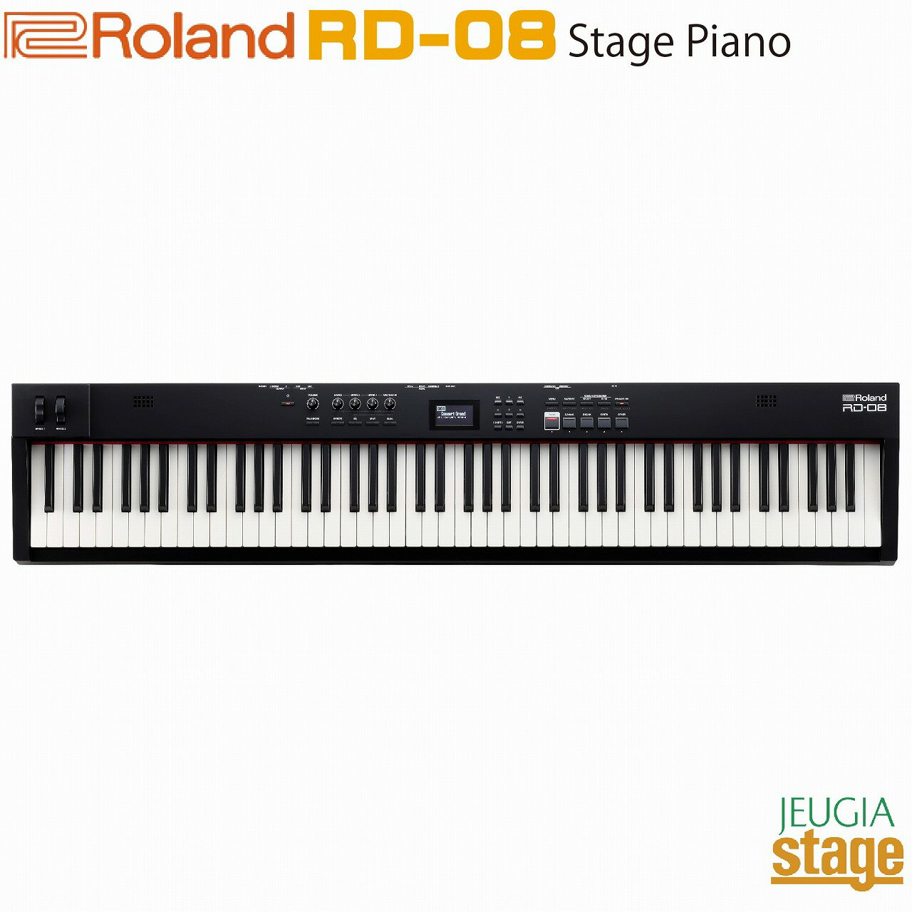 Roland RD-08 RDに不可欠な要素を凝縮 RD-08は、Rolandの定番ステージピアノRDのサウンドと演奏性を備えつつ、優れた可搬性と必要な機能を厳選して搭載。これまでで最も手頃な価格のRDは、プロフェッショナルの現場で妥協のないサウンドとプレイアビリティを兼ね備え、直感的なインターフェースにより瞬時の対応が求められる場面にも迅速に対応します。また、アップグレード可能なデザインを採用することで、ニーズの変化に応じてサウンドや機能を追加することが可能です。 万能ステージピアノ RD-08は、ミュージシャンにとって理想的なステージピアノです。軽量・コンパクトで移動が簡単になり、ハードな使用にも長年に渡り使い続けることができる頑丈な構造を実現しています。豊かなサウンドを奏でる内蔵のステレオ・スピーカーは、自宅での練習やリハーサルでの音出し、小さな会場ならば外部スピーカーを使用することなく演奏可能です。 【Standard Features】 ■合理的なデザインと拡張可能な機能を備えたRDステージピアノ ■直感的なインターフェースにより快適なナビゲーションを実現 ■軽量かつコンパクトな設計で、簡単に持ち運びやセットアップが可能 ■88鍵のウェイトアクションPHA-4スタンダード鍵盤とアイボリーフィールによるワールドクラスのプレイアビリティを実現 ■RD-2000とRD-88で高い評価を得ているSuperNATURALアコースティック・ピアノとエレクトリック・ピアノを搭載 ■オルガン、シンセサイザー、ストリングス、ブラスなどを含む3,000以上のサウンドを備えたZEN-Core音源を搭載 ■すぐに演奏を始められる内蔵ステレオ・スピーカー・システムを搭載 ■サウンドと機能の拡張ができるRD-08 UpgradeをRoland Cloudから入手可能 定評あるRDパフォーマンス 趣味で活動するミュージシャンからツアー・アーティストまで、多くの人に愛用されているRoland RDピアノは、1986年以来、ステージ・ミュージシャンの主要な選択肢となっています。RD-08は、RDのコア機能を備えつつ、より手頃な価格でRDのパフォーマンスを体感でき、必要に応じていつでも機能を拡張できるアップグレードをご用意しています。 プレミアム・ピアノをはじめとした高品位サウンド RolandのSuperNATURALテクノロジーを備えたRD-08は、ダイナミックで個性的なアコースティック・ピアノとエレクトリック・ピアノのサウンドを搭載し、ステージやスタジオで優れた表現力を発揮します。また、オルガン、シンセサイザー、ストリングス、その他のサウンドも豊富に取り揃え、最新のフラッグシップ・シンセサイザーと同様のZEN-Core音源により、さまざまな音楽スタイルに対応します。 抜群のプレイアビリティ 40年以上にわたるRolandのピアノ開発から生まれたクラス最高峰の演奏性を実現するRD-08。PHA-4 88鍵盤は、ウェイテッド・ハンマーアクションとアイボリーフィール鍵盤を採用し、打鍵感や性能を損なうことなく楽器の重量を軽減する革新的なデザインを実現し、グランド・ピアノのような演奏を体感できます。 高い信頼性 すべてのRDピアノと同様に、RD-08の洗練されたパネルは、演奏と創造に集中できるよう設計されています。フロントパネルのボタンからサウンドの選択やトランスポーズ、その他の機能にすばやくアクセスでき、4系統の多機能ノブを使ってレイヤーやエフェクト、EQなどをコントロール可能。微調整した結果はすべてシーンメモリーに保存でき、演奏中にタッチするだけで呼び出すことが可能です。 仕様 ■鍵盤：88鍵（PHA-4スタンダード鍵盤：エスケープメント付き、象牙調） ■音源：ZEN-Core、SuperNATURAL Piano、SuperNATURAL E.Piano ■パート数：3パート ■音色：シーン100、トーン3,000以上 ■エフェクト：ゾーン・マルチエフェクト（MFX）：3系統、90種類、ゾーン・EQ：3系統、ゾーン・トーン・カラー：3系統、シーン・マルチエフェクト（IFX）：90種類、シンパセティック・レゾナンス、コーラス／ディレイ：8種類、リバーブ：6種類、マスター・コンプレッサー、マスター・EQ、インプット・リバーブ、インプット・EQ ■その他機能：フェイバリット、ソング・プレーヤー、メトロノーム ■コントローラー：アサイナブル・ホイール×2、コントロール・ノブ×4、マスター・ボリューム・ノブ、ダンパー・ペダル、アサイナブル・ペダル×2 ■定格出力：6W×2 ■スピーカー：フルレンジ（12cm×2）、ツイーター（2cm×2） ■ディスプレイ：グラフィックLCD（128×64ドット） ■外部メモリー：USBメモリー ■接続端子：PHONES端子（ステレオ標準タイプ）、OUTPUT端子（L/MONO、R）（標準タイプ）、MIC INPUT端子（標準タイプ）、LINE INPUT端子（ステレオ・ミニ・タイプ）、PEDAL（DAMPER、FC1、FC2）端子 TRS標準タイプ、MIDI OUT 端子、USB FOR UPDATE端子：USB A（マスストレージ）、USB COMPUTER端子：USB B（クラス・コンプライアントによるMIDI通信）、DC IN端子 ■電源DC12V：ACアダプター ■消費電流：1,500mA ■付属品：取扱説明書、『安全上のご注意』チラシ、ACアダプター、電源コード、保証書、ペダル・スイッチ ■外形寸法：幅 (W)1,284 mm奥行 (D)258 mm高さ (H)159 mm ■質量：13.5 kg（ACアダプター除く） ※商品画像はサンプルです。 ★掲載の商品は店頭や他のECサイトでも並行して販売しております。在庫情報の更新には最大限の努力をしておりますが、ご注文が完了しましても売り切れでご用意できない場合がございます。 　また、お取り寄せ商品の場合、生産完了などの理由でご用意できない場合がございます。 　その際はご注文をキャンセルさせていただきますので、予めご了承くださいませ。 ★お届け先が北海道や沖縄、その他離島の場合、「送料無料」と表記の商品であっても別途中継料や送料を頂戴いたします。その際は改めてご連絡を差し上げますのでご了承ください。　