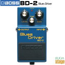 BOSS/BD-2 真空管アンプさながらのドライブ・サウンド Blues Driverというネーミングは、多くのギタリストのルーツでもあるブルース・ミュージックが持つ抑揚感をイメージして名付けられました。オーバードライブの回路をアンプ設計の視点により進化させることで、正に真空管アンプのようなドライブ・サウンドを実現しています。鋭くピッキングした際に響く美しい倍音やアタック感はもちろん、オーバードライブ・サウンドから軽やかなクリーン・トーンまで、手元でコントロールすることができます。ドライブ・サウンドの可変域も広く、クリーン・ブーストから激しいオーバードライブまで幅広いサウンド・メイクが可能です。 ・オーバードライブの歴史を塗り替えたアンプ・ライクな回路設計 ・ギターの入力レベルや、ピッキング・ニュアンスに素直に反応 ・可変域の広いゲイン・コントロールにより、クリーン・ブーストから激しいオーバードライブまで対応可能 アンプ・ライクな回路設計 BD-2は、真空管アンプで用いられる多段クリッピング回路設計を採用。また、ディスクリート構成で回路を組むことで、ノイズを抑えながらもワイルドなクランチ、ジューシーなドライブ・サウンドなど、ギタリストが愛してやまないサウンドを実現しました。TONEノブは、高い倍音成分を調整できるパッシブ回路を採用。使用楽器に合わせたサウンドの調整も簡単に行えます。 アンプ同様の素直なレスポンス BD-2は、ピッキングに対する絶妙なレスポンスを備えています。激しいピッキング時はダイナミックでバイト感あるサウンドを、弱いピッキングの際は繊細で美しい倍音を生成します。ギター・ボリュームに対する反応もナチュラル。GAINを上げた状態でも、ギターのボリュームを絞ることで軽やかなクリーン・サウンドを得ることができます。 クランチからディストーションまで コード・ストロークやアルペジオでは、濁りの少ない、輪郭のある美しい響きのクランチ・サウンドを奏でます。GAINを上げていくにつれ、程良いコンプレッション感が加わり、真空管アンプそのもののような弾き心地を得ることができます。また、GAINを下げて可変範囲の広いLEVELをコントロールすれば、ハイゲイン・アンプをプッシュするフルレンジ・ブースターとしても威力を発揮します。Blues Driverというネーミングから受けるイメージを超越した、あらゆるスタイルに順応するオーバードライブです。 【外形寸法 / 質量】 ・外形寸法 ：幅 (W)73 mm奥行き (D)129 mm高さ (H)59 mm ・質量（乾電池含む）：360 g ※商品画像はサンプルです。 ★掲載の商品は店頭や他のECサイトでも並行して販売しております。在庫情報の更新には最大限の努力をしておりますが、ご注文が完了しましても売り切れでご用意できない場合がございます。 　また、お取り寄せ商品の場合、生産完了・メーカー価格改定などの理由でご用意できない場合がございます。 　その際はご注文をキャンセルさせていただきますので、予めご了承くださいませ。 ★お届け先が北海道や沖縄、その他離島の場合、「送料無料」と表記の商品であっても別途中継料や送料を頂戴いたします。その際は改めてご連絡を差し上げますのでご了承ください。　