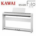 " " KAWAI カワイ / ES120 TOUCH グランドピアノの弾き応えを目指して、タッチに磨きをかけました。 グランドピアノの弾き応えを目指して、弾き心地の向上に磨きをかけた、レスポンシブ・ハンマーアクションスタンダード鍵盤（RHS鍵盤）を採用しました。 〇レスポンシブ・ハンマー・アクション・スタンダード鍵盤 レスポンシブハンマーアクションスタンダード鍵盤（RHS鍵盤）は、本格的な鍵盤タッチでありながら、ポータブル電子ピアノに最適化した、軽量でコンパクトな鍵盤機構です。 操作性に優れ、細かな連打や軽やかなトリルが必要な場面でも、いかんなくその性能を発揮します。 " SOUND あの感動がよみがえる、フルコンサートグランドピアノSK-EXのピアノ音 メインのピアノ音源に、数多くの国際ピアノコンクールで活躍する、フルコンサートピアノ「SK-EX」のピアノ音を採用しました。複雑で芯のある音、そして繊細で柔らかなピアニシモ、温かく透き通ったメゾフォルテから壮大に響き渡るフォルテシモまで、広大なダイナミックレンジの音色をお楽しみいただけます。 " DESIGN グランドピアノやエレクトリックピアノ、オルガン、ストリングス、ベースなど厳選した12種類の音色を搭載。 2種類の音色を重ねて演奏できる“レイヤーモード”機能では、サウンドをカスタマイズして多彩な表現が可能です。 " FUNCTION BluetoothAudioで、オーディオとしても楽しむ ワイヤレスで、スマートフォンやタブレットとの接続が可能なBluetooth機能を搭載。スマートフォンからお手持ちの楽曲を、電子ピアノ本体のスピーカーで再生することが可能です。またクラシックやポップス、ジャズなどお好みの楽曲と合わせて、電子ピアノを演奏いただけます。 " LIVE ライブシーンでも大活躍、アーティストも必携のこの1台 軽量・コンパクトなボディから、運搬性にも優れるフィーロは、ライブシーンでも大活躍する1台です。アーティストの方をはじめ、軽音楽やバンド愛好家の皆さまからも大きな支持をいただいております。 " スペック 鍵盤：88鍵 レスポンシブ・ハンマー・アクション・スタンダード ピアノ音源：HI 88鍵サンプリングピアノ音源 音色数：25音色 グランドピアノ音色：SK-EX、EX マルチサンプリング：〇 最大同時発音数：192音 エフェクト：1種 コンサートチューナー：タッチカーブ、ボイシング、レゾナンスレンダリング、ダンパーノイズ、キーアクションノイズ、音律の設定、おまかせ設定 ペダル：ダンパー（ハーフペダル対応）ソフト※ソステヌート※別売オプションF-351使用の場合 メトロノーム/リズム：拍子7種、リズム100種 音色デモ曲：16曲 キートランスポーズ：〇 チューニング：〇 スタートアップセッティング：〇 ファクトリーリセット：〇 オートパワーオフ：〇 スペイシャル・ヘッドホン・サウンド：〇 デュアル：〇 スプリット：〇 スピーカーEQ：〇 フェイバリット/レジストレーション：〇 Bluetooth設定機能：〇 MIDI設定機能：〇 対応アプリ：PianoRemote レコーダー：1パート×3ソング　約15,000音 スピーカー：12cm×2（フルレンジスピーカー） アンプ出力：20W（10W×2） ヘッドホン端子：ステレオ標準×2 USB to Host：〇 LINE（IN/OUT）：〇 ※OUTのみ 消費電力：9W 譜面台：固定式 サイズ 幅W）：130.5cm 奥行き（D）：28.0cm 高さ(H）：15.0cm 重量：12.5Kg 付属品：取扱説明書、電源コード、電源アダプター（PS-129）、譜面立て、ダンパーペダル（F-1SP） ※商品画像はサンプルです。 ※商品の汚れや状態はお問い合わせ下さい。 ※掲載の商品は店頭や他のECサイトでも並行して販売しております。在庫情報の更新には最大限の努力をしておりますが、ご注文が完了しましても売り切れでご用意できない場合がございます。 その際はご注文をキャンセルさせていただきますので、予めご了承くださいませ。 また、お取り寄せ商品の場合、生産完了などの理由でご用意できない場合がございます。 ※お届け先が北海道や沖縄、その他離島の場合、「送料無料」と表記の商品であっても別途中継料や送料を頂戴いたします。その際は改めてご連絡を差し上げますのでご了承ください。