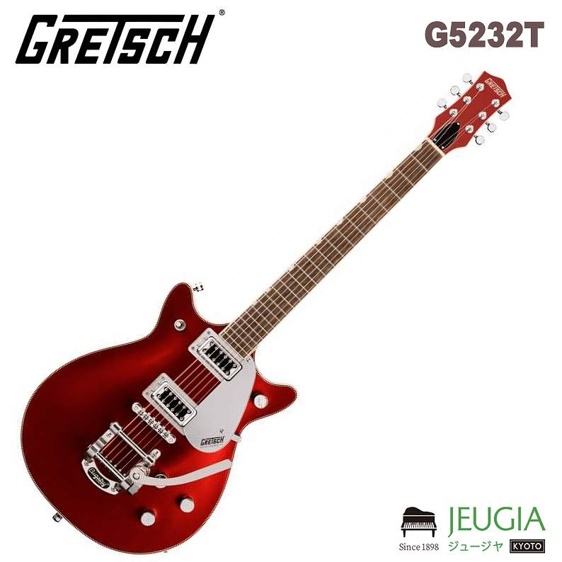 GRETSCH/G5232T G5232T Electromatic Double Jet FT with Bigsby は、Jetならではの卓越したパワーとサウンドを提供します。 ダブルカッタウェイのチェンバードマホガニーボディとアーチドメイプルトップのトーンウッドコンビネーションにより、豊かなローエンドとミッドレンジ、そして明確かつシルキーなハイエンドに特徴付けられる、ラウドでクリアなクラシックJetトーンが得られます。 音楽に対する深い洞察と、計算され尽くしたコンポジションにより躍動感のある壮大なスケールのサウンドスケープを構築するこの影響力あるミュージシャンの名を冠したシグネイチャーモデル、G6134TFM-NH Nigel Hendroff Signature Penguin が登場です。 このサウンドこそが、多種多様なトーンにも対応する、力強くバランスの取れたサウンドの基礎を形成します。 Black Top Filter’Tronピックアップは、Electromatic Double Jet FTのチェンバードボディサウンドを増幅し、スケール感のある、バランスの取れたクリアなトーンを生み出します。ラウドでパンチの効いたサウンドは、あらゆるゲインレベルで輪郭を失わず、明瞭なトーンを維持します。 3ポジショントグルスイッチで切り替えられるの2基のピックアップは、ボリュームコントロール、マスタートーン、マスターボリュームとトレブルブリード回路の組み合わせにより、ピックアップとトーンの設定を直感的かつ包括的にコントロールすることが可能です。 12インチラジアスのローレル指板には22本のミディアムジャンボフレットとパーロイドNeo-Classicサムネイルインレイを採用し、ブリッジ部には固定式Adjusto-MaticブリッジとBigsby Tremoloを装備しています。Broadway Jade、Fairlane Blue、そしてFirestick Redの3カラーをラインナップし、いずれのカラーモデルもシルバーピックガードとクロムハードウェアをフィーチャーしています。 Body Material:Mahogany with Arched Maple Top Body Finish:Gloss Neck:Mahogany, Thin “U” Neck Finish:Gloss Fingerboard:Laurel, 12” (305 mm) Frets:22, Medium Jumbo Position Inlays:Pearloid Neo-Classic Thumbnail (Laurel) Nut (Material/Width):Synthetic Bone, 1.6875” (42.86 mm) Tuning Machines:Die-Cast Scale Length:24.6” (625 mm) Bridge:Anchored Adjusto-Matic Pickguard:Silver Plexi w/ Black Gretsch & Electromatic Logos Pickups:Black Top Filter’Tron (Bridge), (Middle), Black Top Filter’Tron (Neck) Pickup Switching:3-Position Toggle: Position 1. Bridge Pickup, Position 2. Bridge And Neck Pickups, Position 3. Neck Pickup Controls:Volume 1. (Neck Pickup), Volume 2. (Bridge Pickup), Master Volume with Treble Bleed, Master Tone Control Knobs:G-Arrow Hardware Finish:Chrome Strings:Nickel Plated Steel (.010-.046 Gauges) Case/Gig Bag:Softcase ※商品の汚れや状態はお問い合わせ下さい。 ※掲載の商品は店頭や他のECサイトでも並行して販売しております。在庫情報の更新には最大限の努力をしておりますが、ご注文が完了しましても売り切れでご用意できない場合がございます。 その際はご注文をキャンセルさせていただきますので、予めご了承くださいませ。 また、お取り寄せ商品の場合、生産完了などの理由でご用意できない場合がございます。 ※お届け先が北海道や沖縄、その他離島の場合、「送料無料」と表記の商品であっても別途中継料や送料を頂戴いたします。その際は改めてご連絡を差し上げますのでご了承ください。