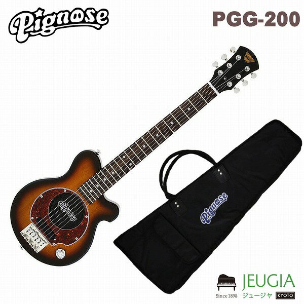 Pignose PGG200 BS 【付属品】 ソフトケース・保証書 【主な特徴】 ピグノーズ・アンプのコンセプトを受け継いだユニークかつ実用的なコンパクトギター、ピグノーズ・ギター。 バスウッドボディにピッチドヘッド仕様、そしてマイクロ・ハムバッキングPUを搭載。カラーに合わせて指板、ピックガードがコーディネイトされています。 【主な仕様】 Body：Basswood Neck：Maple, Bolt-on, Pitched Head Fingerboard：Tech Wood Frets：22 F Scale：610 mm Pickup：Original Mini Humbucking Control：Volume w/push-pull power switch (built-in Micro Amplifier) Speaker：10cm Full range Jacks：Output, Headphone (Mini Jack) Battery：9V (006P9V) Tailpiece：Fixed Bridge Hardware：Chrome ※画像はサンプルです ※商品の汚れや状態はお問い合わせ下さい。 ※掲載の商品は店頭や他のECサイトでも並行して販売しております。在庫情報の更新には最大限の努力をしておりますが、ご注文が完了しましても売り切れでご用意できない場合がございます。 その際はご注文をキャンセルさせていただきますので、予めご了承くださいませ。 また、お取り寄せ商品の場合、生産完了などの理由でご用意できない場合がございます。 ※お届け先が北海道や沖縄、その他離島の場合、「送料無料」と表記の商品であっても別途中継料や送料を頂戴いたします。その際は改めてご連絡を差し上げますのでご了承ください。　