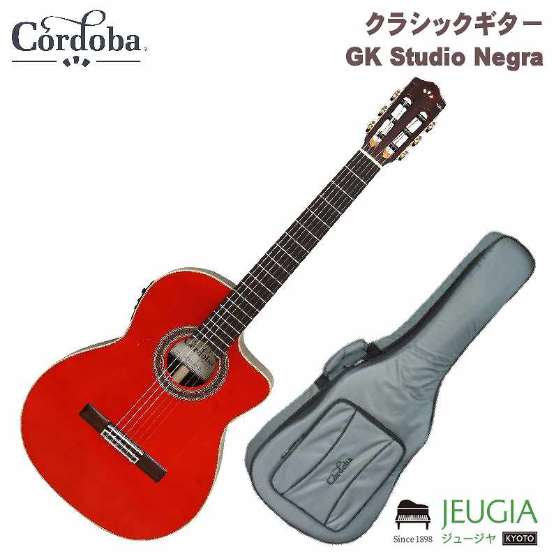 Cordoba/GK Studio Negra もとは、その軽量構造、類まれな操作性、トーンを持ってエン ドーサーであるGYPSY KINGSのためにデザインされたモデルです。 若干細いネック、ボディからのよりフラットなネックアングル、 フラメンコの伝統により低い弦高セッティングのための構造、 以上の仕様がどんなスタイルを得意とするプレイヤーにも合う 融通性をもたらします。 このモデルの全てのギターに特別なチューンナップと、FISHMAN製 プリアンプが搭載されています。 ピエゾとエアーマイク双方で拾った様々なトーンを別々に又はブレンドして演奏可能な FISHMAN PRESYS BLEND PICKUP使用。このモデルに使用されているヨーロピアンスプルーストップ板はFSC認証されている木材です。 湿度や気温によるネックの変化に対応可能なアジャスタブルロッド仕様です。 実用性を高めたエレガット 多くのギタリストが違和感なく弾くことのできるようエレガットながら、ローアクションと素早いプレイアビリティを備えており、ネックに2ウェイ・トラスロッドを内蔵しています。 ソリッドヨーロピアンスプルーストップ、インディアンローズウッドバック＆サイド 歯切れ良く反応の良いサウンドのためにソリッドヨーロピアンスプルーストップを採用し低音の鳴りと力強い音色を出すためにインディアンローズウッドをバック＆サイドに使用しました。 Fishman Presys Blend Pickup搭載 ピエゾとエアーマイク双方で拾った様々なトーンを別々に又はブレンドして演奏可能な FISHMAN PRESYS BLEND PICKUP搭載 トップソリッドヨーロピアンスプルース バック＆サイドインディアンローズウッド バインディングメイプルバインディング ブリッジインディアン・ローズウッド パフリング3ply メイプル&ブラック ロゼッタナチュラルウッドモザイク フィニッシュハイグロスポリウレタン ネックマホガニー フィンガーボードローズウッド トラスロッドデュアルアクション 4mm 六角 スケール650mm ナット幅50mm サドル部弦幅60 mm ナット/サドルBone フレット数19 フレット（12フレットジョイント） ブレイシングSpanish fan bracing, Flamenco style build, cutaway electric ボディ上部幅285mm ボディ下部幅370mm ボディ長さ485mm 全長985mm ボディ上部厚み88mm ボディ下部厚み90mm 糸巻きCordoba Gold and Black with Black Buuons ゴルペ板/ピックガードゴルペ板付き ピックアップシステムFishman Presys Blend 初期セットアップ弦Savarez Cristal Corum High Tension 500CJ コルドバ オリジナル ギグバッグ付属 ※商品画像はサンプルです。 ※商品の汚れや状態はお問い合わせ下さい。 ※掲載の商品は店頭や他のECサイトでも並行して販売しております。在庫情報の更新には最大限の努力をしておりますが、ご注文が完了しましても売り切れでご用意できない場合がございます。 その際はご注文をキャンセルさせていただきますので、予めご了承くださいませ。 また、お取り寄せ商品の場合、生産完了などの理由でご用意できない場合がございます。 ※お届け先が北海道や沖縄、その他離島の場合、「送料無料」と表記の商品であっても別途中継料や送料を頂戴いたします。その際は改めてご連絡を差し上げますのでご了承ください。