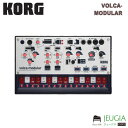 VOLCA-MODULAR コンパクトなvolcaのボディに8つのモジュール、50のパッチ・ポイントを装備。モジュラー・シンセの基礎を学びながら、ひと味違うアナログ・サウンドを、進化したvolcaシーケンサーで操る。この一台でシンセサイザーの持つ無限の可能性を探究しましょう。 様々なモジュラーで構成されたアナログ・シンセ。 8つのモジュール。 volca modularは、それぞれが独立したアナログ・シンセ・モジュールと、デジタル・エフェクト、シーケンサーで構成されたセミ・モジュラー・タイプのシンセサイザーです。スタンド・アローンで完結すべく厳選された各モジュールは、付属のピン・ケーブルをつながなくても音が出るように内部接続されており、そのルートはパネル上に白いラインで記されています。ピン・ケーブルによりモジュールをつなぐとその設定が優先され、内部接続がパスされる構造になっています。 ウェスト・コースト・スタイルとvolcaの融合。 三角波、矩形波などシンプルなオシレーターを、フィルターによって変化させるアナログ・シンセサイザーは、アメリカの代表的なメーカーの拠点があったことから「イースト・コースト・スタイル」と呼ばれています。MS-20などにも代表されるこのスタイルのシンセは、演奏のために鍵盤を採用するなど主に音楽に使うことを目的とした進化を遂げました。切れの良いフィルター、太く存在感のあるサウンドは様々な名曲の中で聴くことができます。 パッチングで広がる無限の可能性。 それぞれのモジュールは付属のピン・ケーブルによって接続し、様々に組み合わせることが可能です。コンパクトな筐体にパッチ・ポイントを50箇所も設置。インプットとアウトプットがひと目でわかるよう色分けしてあり、信号もオーディオ、コントロール、ゲート、トリガーと目印で区別されています。通常、各信号はその用途別に接続しますが、volca modularでは信号レベルに互換性を持たせており、常識を超えた新たなパッチングが生まれる可能性も秘めています。ピン・ケーブルは20本付属し、各パッチ・ポイントの説明や基本的なパッチ例を記載したリファレンス・シートも同梱。 パラメーターをオートメーション可能な16ステップ・シーケンサー。 volca modularはセミ・モジュラー・シンセでありながら、多彩な機能を持つ本格的な16ステップ・シーケンサーを装備し、スタンド・アローンで自動演奏を楽しめます。 volcaシリーズでおなじみの16個のボタンを使ったステップ入力や、そのボタンを鍵盤として演奏することによるリアルタイム・レコーディングに対応。複数のシーケンス・パターンを連続して再生させるパターン・チェイン機能は、32や64、さらには256ステップまで、最大16個のシーケンスを繋げて壮大な展開を構築することができます。 偶発的なアイデアを生み出すランダマイズ機能。 volca modularのシーケンサーはノート、アクティブ・ステップ、マイクロ・チューニングに対してのランダマイズが設定可能。自分ではなかなか思いつかないイレギュラーなフレーズ、リズム、スケーリングによる偶発的な要素を加えることで、volcaから未知のアイデアを引き出すことができます。 シーケンス再生に新たに2つのモードを追加。 ステップを往復するバウンス・シーケンス・モード、ランダムに前後しながら徐々に進んでいくストカスティック・シーケンス・モードの2つのシーケンス・モードを搭載。記録したシーケンスを違った形で再生することで、楽曲やパフォーマンスに大きな変化を与えます。 音楽的に踏み込んだスケール、キー、マイクロ・チューニング。 volca modularはウェスト・コースト・スタイルのシンセサイザーですが、現代の楽器として音楽に対する対応も柔軟です。スケールは平均律を始め14タイプから選択可能。またこのスケールをどのキーから始めるか第一音（トニック）を設定できるので、様々なキーの楽曲にも対応します。 同期プレイや外部コントロールが可能な接続端子。 コルグのグルーヴ・マシンと手軽に接続できるシンク端子を装備しているので、他のvolcaシリーズやelectribe、SQ-1などのマシンと接続し、シーケンサーを同期再生してセッションできます。 どこでも楽しめる。 コンパクト・サイズ、電池駆動、内蔵スピーカーにより、どこへでも気軽に持ち出し、いつでも演奏を楽しむことができます。 音楽ソフトウェアを無料バンドル。 volca modularには、曲を作るだけでなくAIによるマスタリングができる「Ozone Elements」、キーボード演奏の上達に役立つ「Skoove」、 DAWソフト「Reason Lite」に加え、コルグやその他ブランドのソフトウェア・シンセまで、多数の音楽ソフトウェアが最初から付いてきます。 主な仕様 【鍵盤部】 鍵盤数：16 鍵盤タイプ：マルチタッチ 【音源部】 音源方式：アナログ 最大同時発音数：1 キット数：16 プログラム数：16 【シーケンサー】 パート数：1 ステップ数：16 (チェイン対応） 記録パターン数：16 【出力】 ヘッドフォン出力 (ステレオミニ) 【外部連携】 CV-IN (ステレオミニ) SYNC-IN (モノミニ) SYNC-OUT (モノミニ) MIDI：なし 【電源】 電源アダプタ：KA350(別売) 電池駆動：有 (約5時間)※1 ※1：アルカリまたはニッケル水素電池単3型 x6 【付属品】 単3形アルカリ乾電池 x6 ※2 シンクケーブル パッチングケーブル1セット モジュール・リファレンス・シート ※2：動作確認用 【本体】 幅：19.3cm 高さ：3.9cm 奥行：11.5cm 重量：360g 【対応アクセサリ】 SEQUENZ CB-4VOLCA（volca4台が入るハードシェル・ケース) SEQUENZ CC-VOLCA (volcaシリーズ専用のキャリング・ケース) SQ-CABLE-6 (シンク・ケーブル) ※商品画像はサンプルです。 ★掲載の商品は店頭や他のECサイトでも並行して販売しております。在庫情報の更新には最大限の努力をしておりますが、ご注文が完了しましても売り切れでご用意できない場合がございます。 　また、お取り寄せ商品の場合、生産完了などの理由でご用意できない場合がございます。 　その際はご注文をキャンセルさせていただきますので、予めご了承くださいませ。 ★お届け先が北海道や沖縄、その他離島の場合、「送料無料」と表記の商品であっても別途中継料や送料を頂戴いたします。その際は改めてご連絡を差し上げますのでご了承ください。