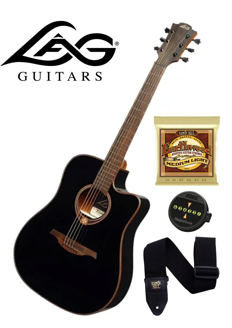 【チューナー 弦 ストラップ付】LAG Guitars Tramontane T118DCE SET BLK DREADNOUGHT CUTAWAY ELECTRO Black ラグ ギターズ トレモンテイン アコースティックギター アコギ エレアコ ドレットノート ブラック セット