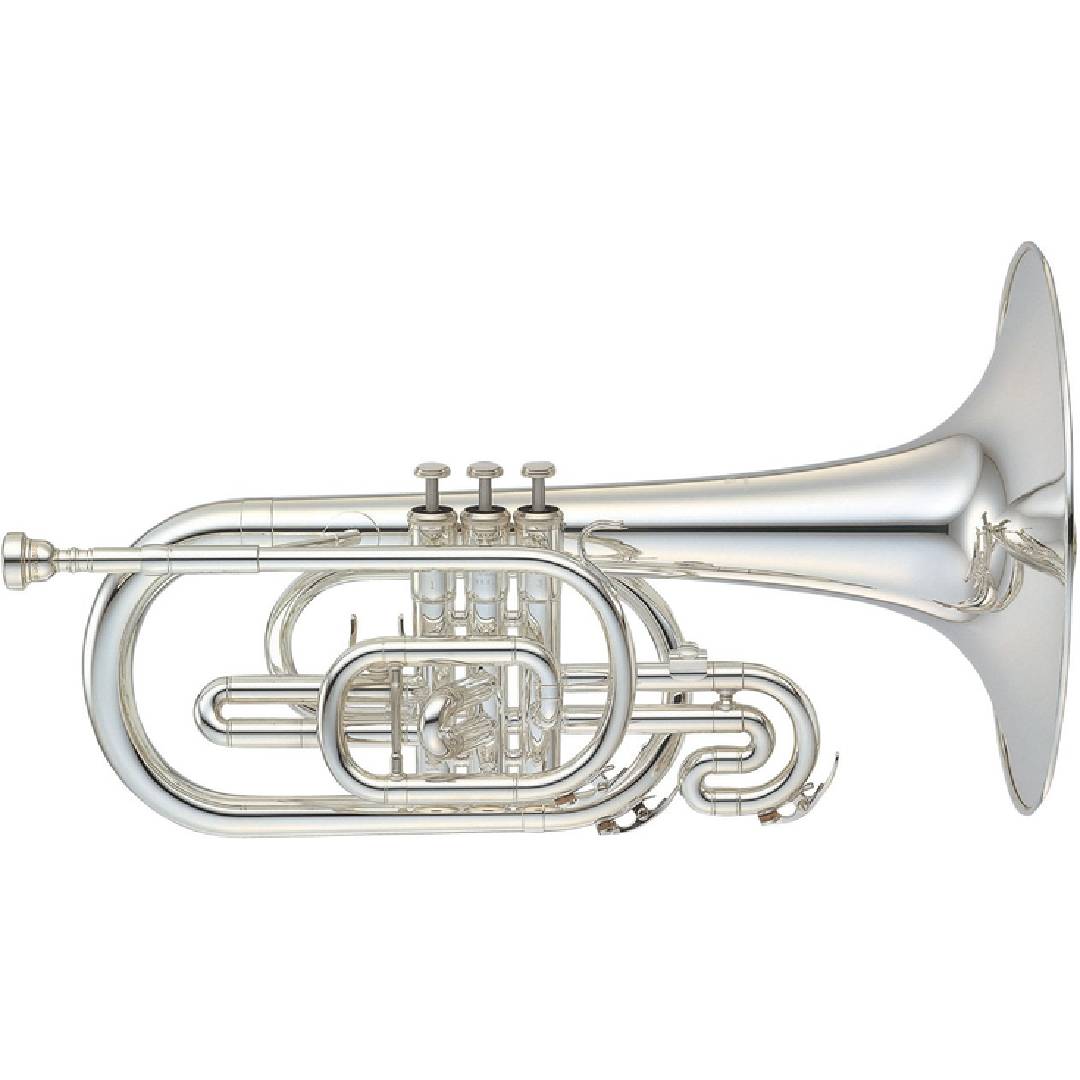 YMP-204MS マーチングメロフォン 特徴 管体内径の形状を一新し、音程と吹奏感が向上しました。全体重量バランスを工夫し、マーチングでの演奏がより自在に。主管への支柱を取り付け、ほどよい抵抗感と、大音量でもより豊かな音色が実現しました。 新設計のマウスピースアダプターで、ホルン奏者の持ち替えでも、明るく伸びのある音色が得られます。 YMP-204MS マーチングメロフォン 仕様 ■調子：F ■本体仕上げ：銀メッキ ■バルブシステム：3ピストン ■ベルサイズ：268.5 mm ■ボアサイズ：11.73 mm ■重量：1.5kg ■ベル材質：イエローブラス 商品の在庫や詳細についてのお問い合わせは、JEUGIA三条本店APEX TEL:075-254-3750 までお願いいたします。 ★掲載の商品は店頭や他のECサイトでも並行して販売しております。在庫情報の更新には最大限の努力をしておりますが、ご注文が完了しましても売り切れでご用意できない場合がございます。その際はご注文をキャンセルさせていただきますので、予めご了承くださいませ。 ★お届け先が北海道や沖縄、その他離島の場合、「送料無料」と表記の商品であっても別途中継料を頂戴いたします。その際は改めてご連絡を差し上げますのでご了承ください。