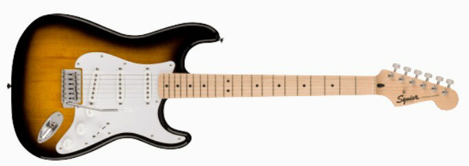 Squier Sonic Stratocaster なら、時間を飛び越えるようなスピードで、どんな音楽でもすぐにギターを始めることができます。象徴的なフェンダースタイル、そして刺激的なトーンをあらゆるプレーヤーにお届けします。 薄く軽量なボディに、スリムで魅力的な「C」シェイプネックが相まって、快適な演奏性をもたらします。3基のSquierシングルコイルピックアップはクリスタルのようにクリアで多彩なトーンを奏でます。 その他、表現力豊かなビブラートを奏でるトレモロブリッジ、スムーズで正確なチューニングが可能なシールドギアチューニングマシン、耐久性のあるクロムメッキハードウェアなど、魅力的な特徴を数多く備えています。 ●薄く軽量なボディ設計 ●Squier Single-Coilピックアップを搭載 ●6サドル式トレモロブリッジ ●シールドギアチューニングマシン ●クロムハードウェア 【General】 ・シリーズ：Squier Sonic ・オリエンテーション：Right-Hand ・カラー：Black 【Hardware】 ・ブリッジ：6-Saddle Vintage-Style Synchronized Tremolo with Block Saddles ・ピックガード：1-Ply White ・コントロールノブ：White Plastic ・SWITCH TIP：White ・ハードウェアフィニッシュ：Chrome ・チューニングマシーン：Die-Cast Sealed ・ストリング：Nickel Plated Steel (.009-.042 Gauges) ・ネックプレート：4-Bolt Squier ・ストラップボタン：Vintage-Style 【Electronics】 ・ブリッジピックアップ：Ceramic Single-Coil ・ミドルピックアップ：Ceramic Single-Coil ・ネックピックアップ：Ceramic Single-Coil ・ピックアップコンフィギュレーション：SSS ・コントロール：Master Volume, Tone 1. (Neck/Middle Pickups), Tone 2. (Bridge Pickup) ・スイッチ：5-Position Blade: Position 1. Bridge Pickup, Position 2. Bridge and Middle Pickup, Position 3. Middle Pickup, Position 4. Middle and Neck Pickup, Position 5. Neck Pickup 【Neck】 ・ネック：Maple ・ネックフィニッシュ：Satin Urethane ・ネックシェイプ："C" Shape ・ネック：Bolt-On ・フィンガーボードラジアス：9.5" (241 mm) ・フィンガーボードの素材：Maple ・ポジションインレイ：Black Dot ・フレット数：21 ・トラスロッド：Single-Action ・トラスロッドナット：4 mm Hex ・ナット：Synthetic Bone ・ナット幅：1.650" (42 mm) ・ナットの素材：Synthetic Bone 【ボディ】 ・ボディ：Poplar ・ボディフィニッシュ：Gloss Polyurethane ・ボディシェイプ：Stratocaster ・ボディ素材：Poplar JAN：0717669815646 ※店頭や他のECサイトでも並行して販売しておりますので在庫情報の更新には最大限の努力をしておりますが、ご注文が完了しましても売り切れでご用意できない場合がございます。その際はご注文をキャンセルさせていただきますので、予めご了承くださいませ。 ※北海道、沖縄や離島は別途中継料がかかります。