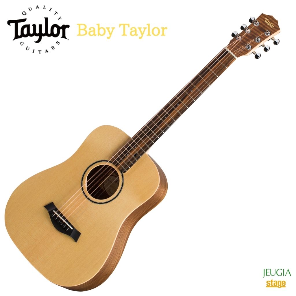 Taylor Baby Taylor アウトドアーで活躍するばかりではなく、キッズレッスンにも最適な 3/4 サイズのミニギター。気軽さと優れた携帯性により、長年プレイヤーの心を魅了しています。トップにソリッド・シトカ・スプルース、サイド＆バックにレイヤードのウォルナットを使用。 【PU無しモデル】　※PU付きのモデルは Baby Taylor-e を参照してください。 Taylor Baby Taylor Specs Top: Solid Sitka Spruce Back&Side: Layered Walnut Neck: Hard Rock Maple Fretboard: Ebony Headstock Overlay: Copafera Body Finish: Varnish Nut/Saddle: Tusq Tuners: Die Cast Chrome Fretboard Inlay: 4mm Dot Italian Acrylic Rosette Size: Single Ring Electronics: None Scale: 22 3/4" Neck Width: 1 11/16" Body Length: 15 3/4" Body Width: 12 1/2" Body Depth: 3 3/8" Case: Taylor Baby Gig Bag ※商品画像はサンプルです。 ★掲載の商品は店頭や他のECサイトでも並行して販売しております。在庫情報の更新には最大限の努力をしておりますが、ご注文が完了しましても売り切れでご用意できない場合がございます。 　また、お取り寄せ商品の場合、生産完了・メーカー価格改定などの理由でご用意できない場合がございます。 　その際はご注文をキャンセルさせていただきますので、予めご了承くださいませ。 ★お届け先が北海道や沖縄、その他離島の場合、「送料無料」と表記の商品であっても別途中継料や送料を頂戴いたします。その際は改めてご連絡を差し上げますのでご了承ください。楽天ショップ・オブ・ザ・マンス 2021年2月度　楽器ジャンル賞　受賞！
