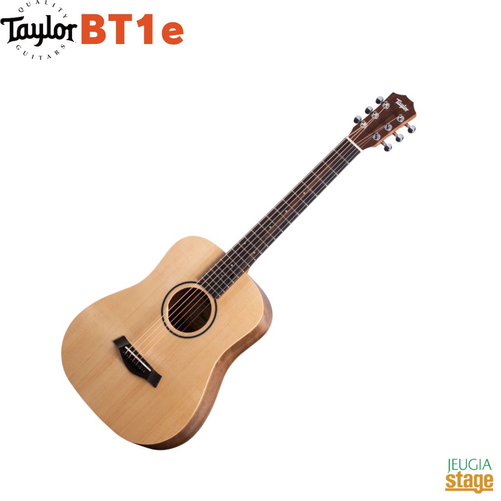 Taylor BT1e オリジナルのBaby Taylor (BT1) は、 3/4 スケールの「トラベル ギター」というカテゴリーを立ち上げ、初心者、キッズ、旅行中のギタリストに、サイズのために音色を犠牲にしない手頃な選択肢を提供しました。 BT1は、単板のスプルースを採用し、驚くべきクリアさと音量が得られるため、非常にパンチのある音色が特徴。曲作りのための旅のお供として、また外出先でも練習を欠かさないためにも最適です。 Baby Taylorにはソフト・ギグバッグが付属します。 ●世界で最もポピュラーなトラベル・サイズ・ギター ●単板スプルース・トップによるクリアでパンチのある音色 ●持ち運びに便利なギグバッグ付属 ●コンパクトなボディとネックはキッズにも最適 ●音色を犠牲にすることなく、ポータブルで快適 特徴 ●Baby 驚くほどの音量を生み出す、3/4サイズのドレッドノート。 ●レイヤード・ウォルナット 豊かなブラウンの色合いにより、ギターに心地よく美しい温かみが加わります。 ●トリファイド・スプルース テイラー特有のロースティング処理を施したトリファイド・スプルース材のトップは、従来のスプルース材のトップに期待されるクリアさ、バランス、音抜けをすべて備え、さらに暖かさと深みが加わります。 ●ES-B このピックアップシステムには、デジタル・クロマチック・チューナーが内蔵されています。 仕様 ハイライト ・利き手: 右利き用 ・ピックアップ: ES-B ボディ ・トップウッド: トリファイド・スプルース ・バック: レイヤード ・ボディバインディング: ノンカッタウェイ ・アームレスト: なし ・トップフィニッシュ: ヴァーニッシュ ・バック/サイドの仕上げ: ヴァーニッシュ ネック ・ネックウッド: マホガニー または メイプル ・指板材: 黒檀またはユーカリ（入手状況によります） ・指板インレイ: 4mm ドット ・指板バインディング: ノンカッタウェイ ・ネック仕上げ: ヴァーニッシュ ペグヘッド ・スケール: 22-3/4" ・ペグヘッドインレイ: ノンカッタウェイ ・ペグヘッドタイプ: スタンダード ・ペグヘッドバインディング: ノンカッタウェイ その他 ・ブリッジ: 西アフリカ産クレリカムエボニー ・ナットとサドル: Tusqナット、Micartaサドル ・ブリッジピン: ブラック ・弦: D'Addario XS Coated Phosphor Bronze Light (.012 - .053) ・ピックガード: ノンカッタウェイ ・チューナー: ダイキャスト・クローム ※商品画像はサンプルです。 ★掲載の商品は店頭や他のECサイトでも並行して販売しております。在庫情報の更新には最大限の努力をしておりますが、ご注文が完了しましても売り切れでご用意できない場合がございます。 　また、お取り寄せ商品の場合、生産完了・メーカー価格改定などの理由でご用意できない場合がございます。 　その際はご注文をキャンセルさせていただきますので、予めご了承くださいませ。 ★お届け先が北海道や沖縄、その他離島の場合、「送料無料」と表記の商品であっても別途中継料や送料を頂戴いたします。その際は改めてご連絡を差し上げますのでご了承ください。