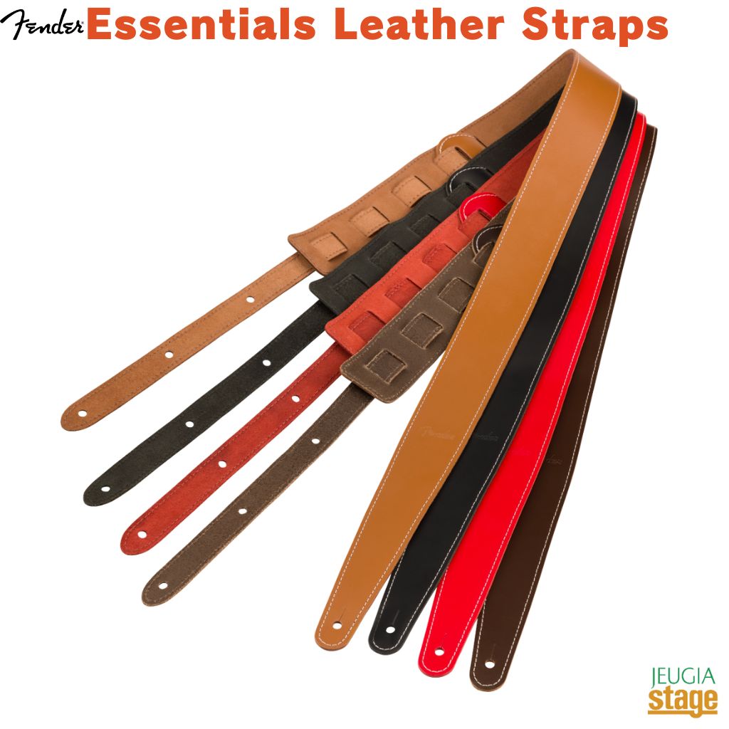 Fender Essentials Leather StrapsBrown ブラウン 茶Red レッド 赤Black ブラック 黒Tan タンフェンダー エッセンシャルレザーストラップ革製 ギターストラップ ベースストラップ