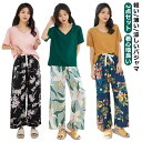 部屋着 花柄 レディース 2点 ロングパンツ 女性 半袖 ウエストゴム 半袖トップス×ロングパンツ ルームウェア 室内着 パジャマ上下 半袖 長ズボン Tシャツ 夏 上下セット セットアップ パジャマ リラックス 綿 コットン 寝巻き(4)