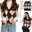 ショートベスト ニットベスト チェック柄 ショート丈 レディース かわいい ショートベスト 秋冬 プルオーバー レイヤード ゆったり 可愛い ニットトップス ニ...