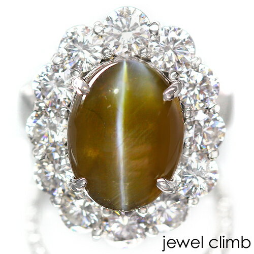 【厳選ジュエリー】クリソベリルキャッツアイ9.54CTダイヤPTリング