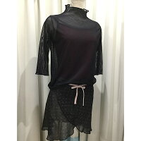 ホワイトxブラックドット★フーシャピンクリボン★シフォン巻きスカート★リボンループ付き★Jewelesqueオリジナル
