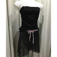 ホワイトxブラックドット★フーシャピンクリボン★シフォン巻きスカート★リボンループ付き★Jewelesqueオリジナル