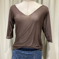 メッシュトップスショート丈ミルクティージュエレスクオリジナル