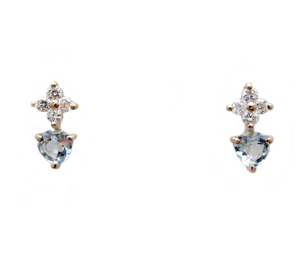 ピンクゴールド ハート アクアマリン ピアス(4)