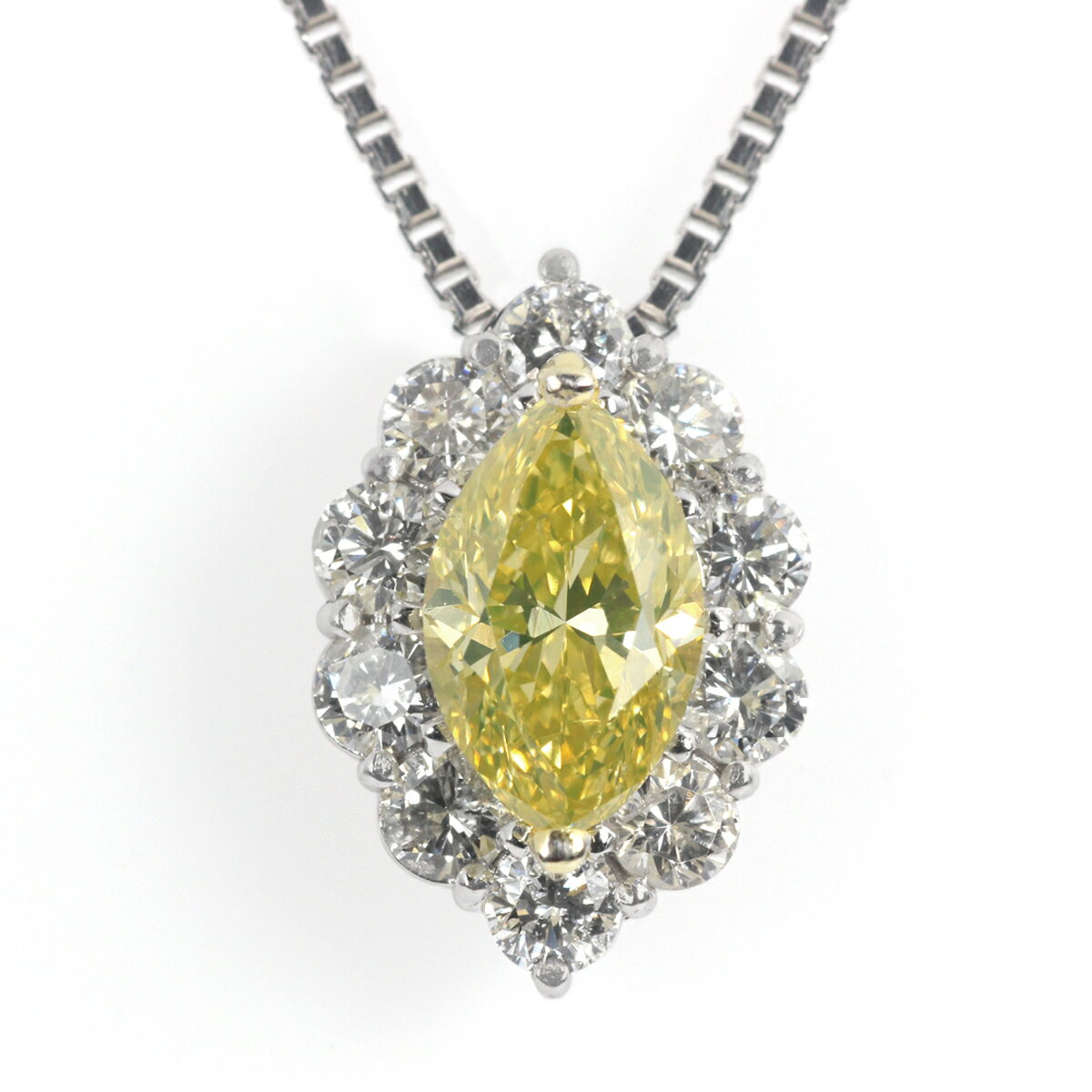 【GIA鑑定書付き】Pt イエローダイヤモンド ペンダント　FANCY INTENSE YELLOW　SI1　1.38ct　脇石ダイヤ計0.82ct プラチナ イエローダイヤ ネックレス ファンシーインテンスイエロー ジュエリー