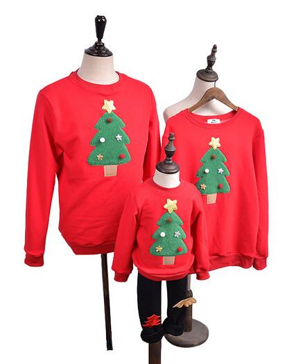 親子ペアパーカー赤裏起毛クリスマスツリー刺繍パーカーオールインワン家族お揃いパーカーレディース ..