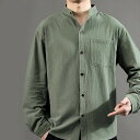 【期間限定ポイント5倍!】シャツ 重ね着 春 リネン メンズ 服 立ち襟 リネンシャツ 冬 綿麻シャツ 大きいサイズ オールシーズン 7分袖 トップス 夏 秋 ...