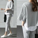 トップス パンツ ボトムス プルオーバー セットアップ レディース ストレートパンツ アンクル丈 7分袖 ボートネック ニット かわいい 大人可愛い きれいめ ...