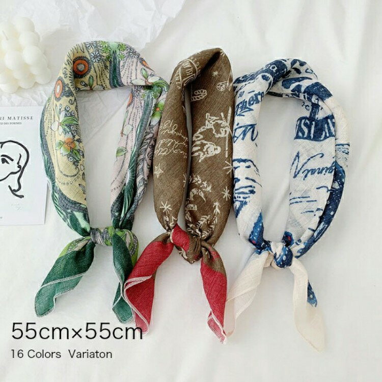 スカーフ スクエア レディース ショール 55cm×55cm 海軍風 花柄 マフラー ストール 水玉柄 スクエアマ..