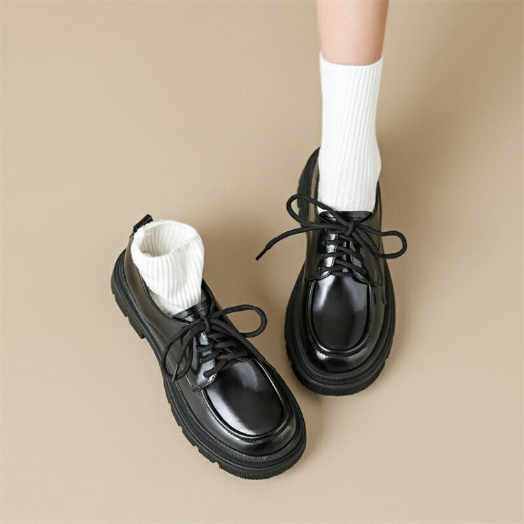 ローファー レースアップ 厚底 靴 レディース パンプス 黒 女生 チャンキーヒール 美脚 くつ 細見せ シンプル 学生 ブーツ 太めヒール スクエアトゥ 履きやすい 歩きやすい 大人
