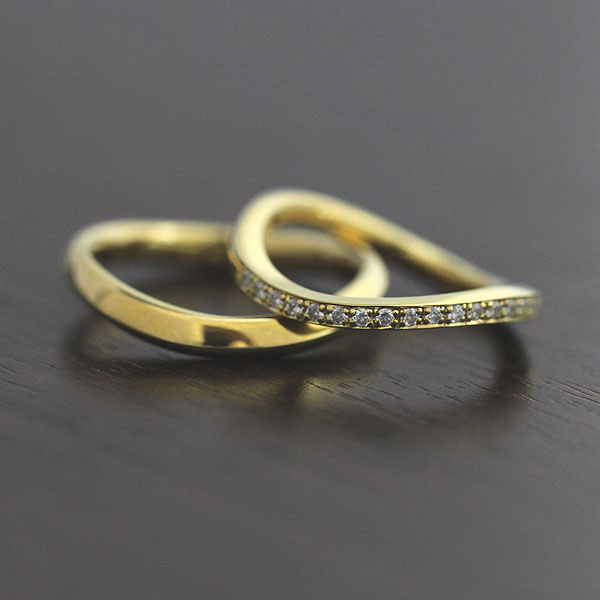 【ブラックフライデー☆最大2,000円クーポンあり】 結婚指輪 ペアリング イエローゴールド K18 S字 ダイヤ 0.18ct ハーフエタニティ 彼女 クリスマス マリッジリング