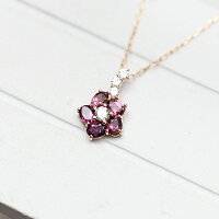 K10PGロードライトガーネットダイヤモンドピンクゴールド4月1月誕生石フラワーモチーフペンダント