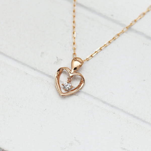 ネックレス ペンダント レディース K10PG ダイヤモンド 0.03ct ピンクゴールド 誕生石 バースデー ハートモチーフ プレゼント 彼女 クリスマス