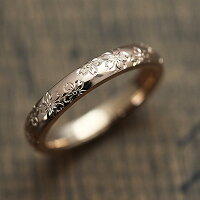 K10PG手彫り彫刻桜マリッジリングピンクゴールドメンズリング