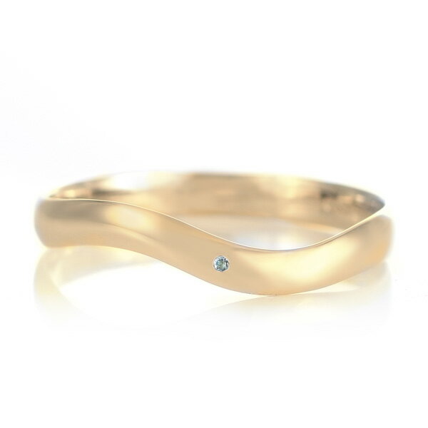 結婚指輪 マリッジリング 18金 ゴールド つや消し マット 甲丸 ウエーブ 天然石 アクアマリン【楽ギフ_包装】 末広 【今だけ代引手数料無料】